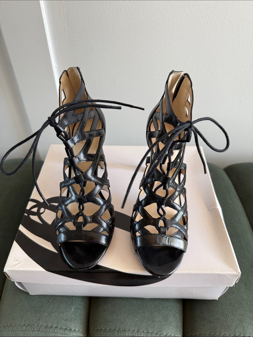 Nine West Black Lace-Up Cutout Heels - Women
